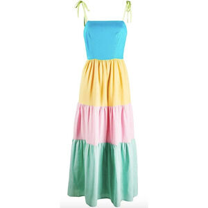 Olivia Rubin Maxi Dress NWT Tiered Color Block Tie Spaghetti Strap US 10 UK 14